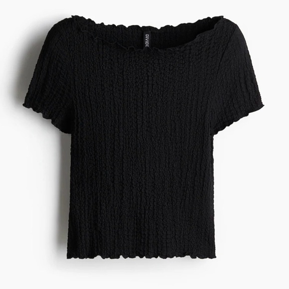 H&M Black Crinkle Textured Off-Shoulder top - Picture 1 of 6
